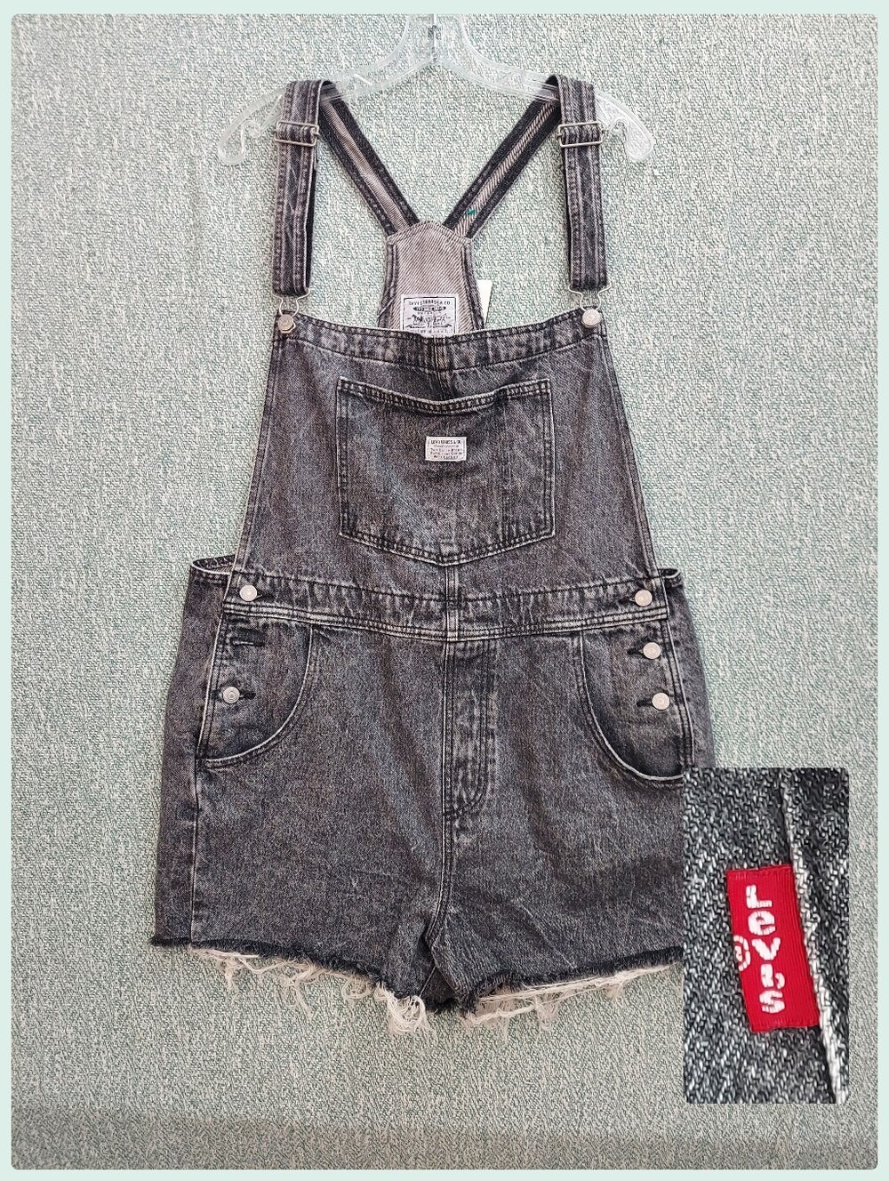 Levi's Washed Black Denim Cut-off Overalls, Womens, Size Xl